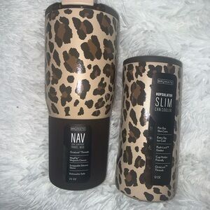 BrüMate Leopard latte Nav 25 oz  and slim Can Cooler Set